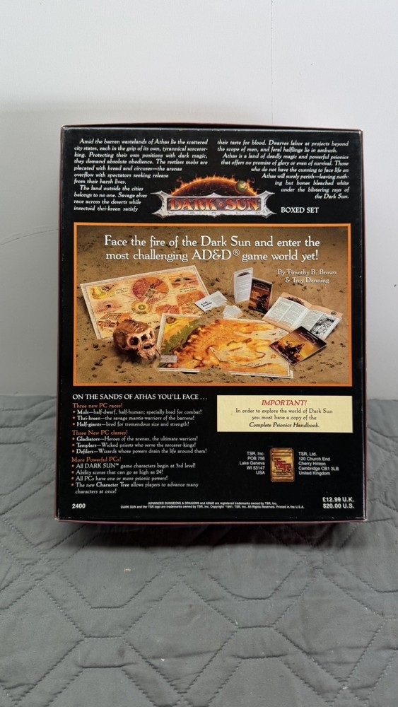 AD&D Dark Sun Boxed Set Complete 2nd Edition TSR Athas Campaign + Maps