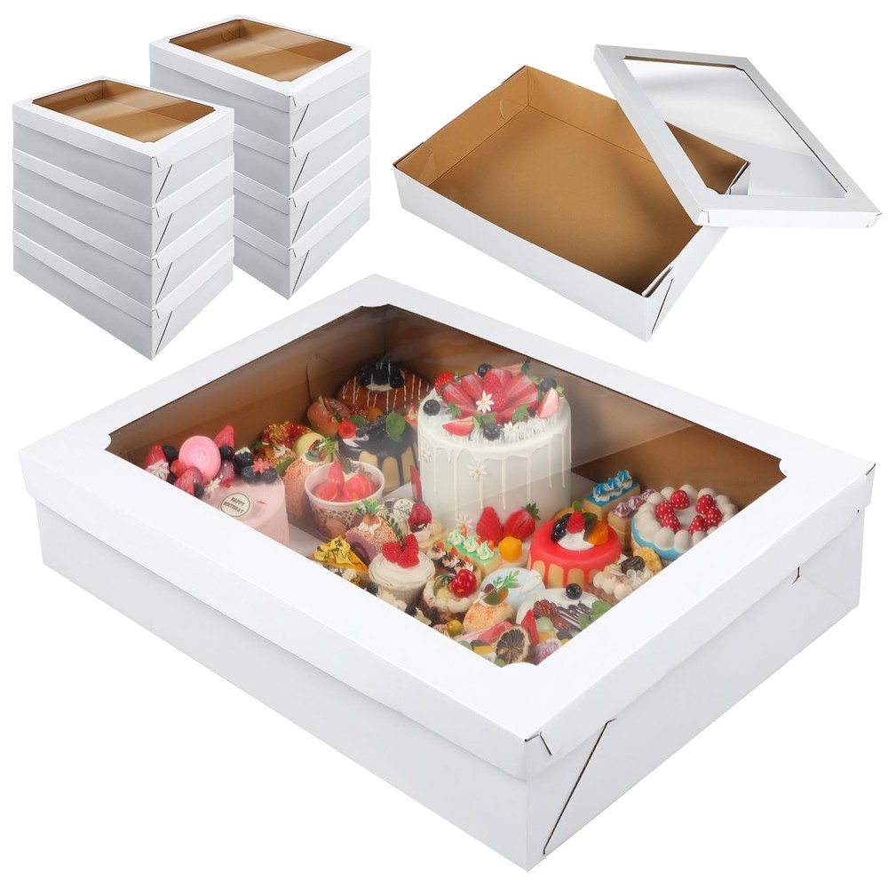 10 Pcs Full Sheet Cake Box with Window Large Bakery Boxes Corrugated Rectangl...
