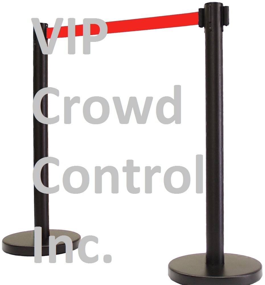 RETRACTABLE STANCHION, 6 POSTS, 36" HT BLK, 78" RED BELT, WALL BRACKET
