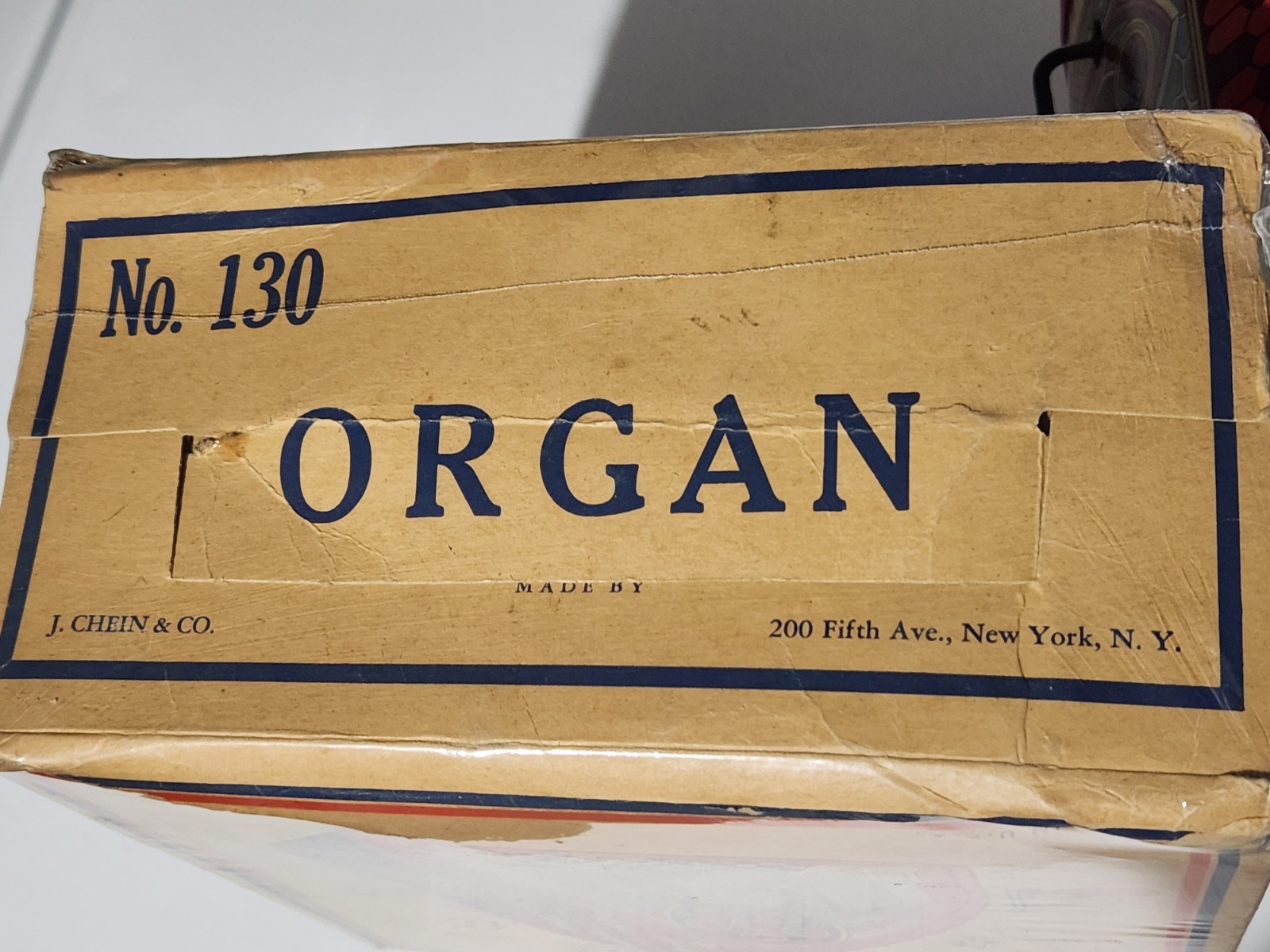 Old Chein Tin Wind Up Musical Cathedral Church Organ With Box