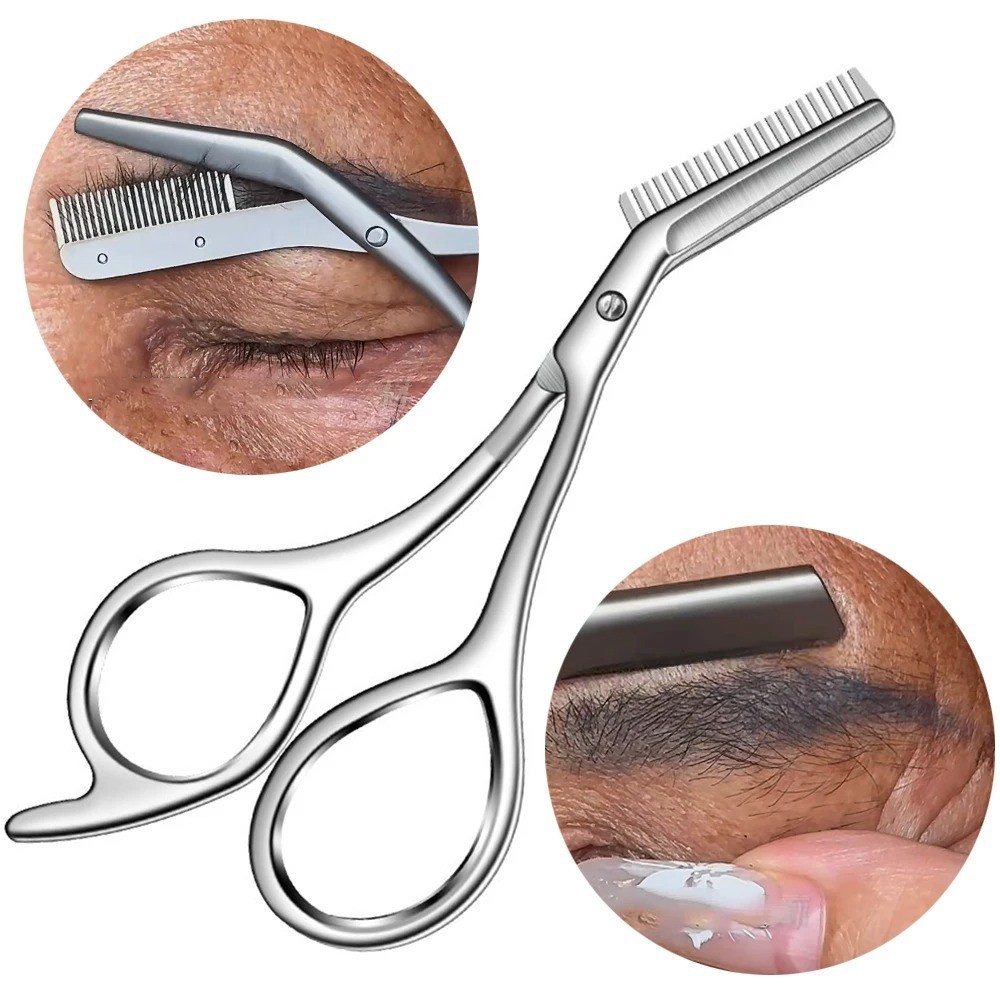 Eyebrow Scissors with Comb Stainless Steel Precision Trimmer Grooming Tool