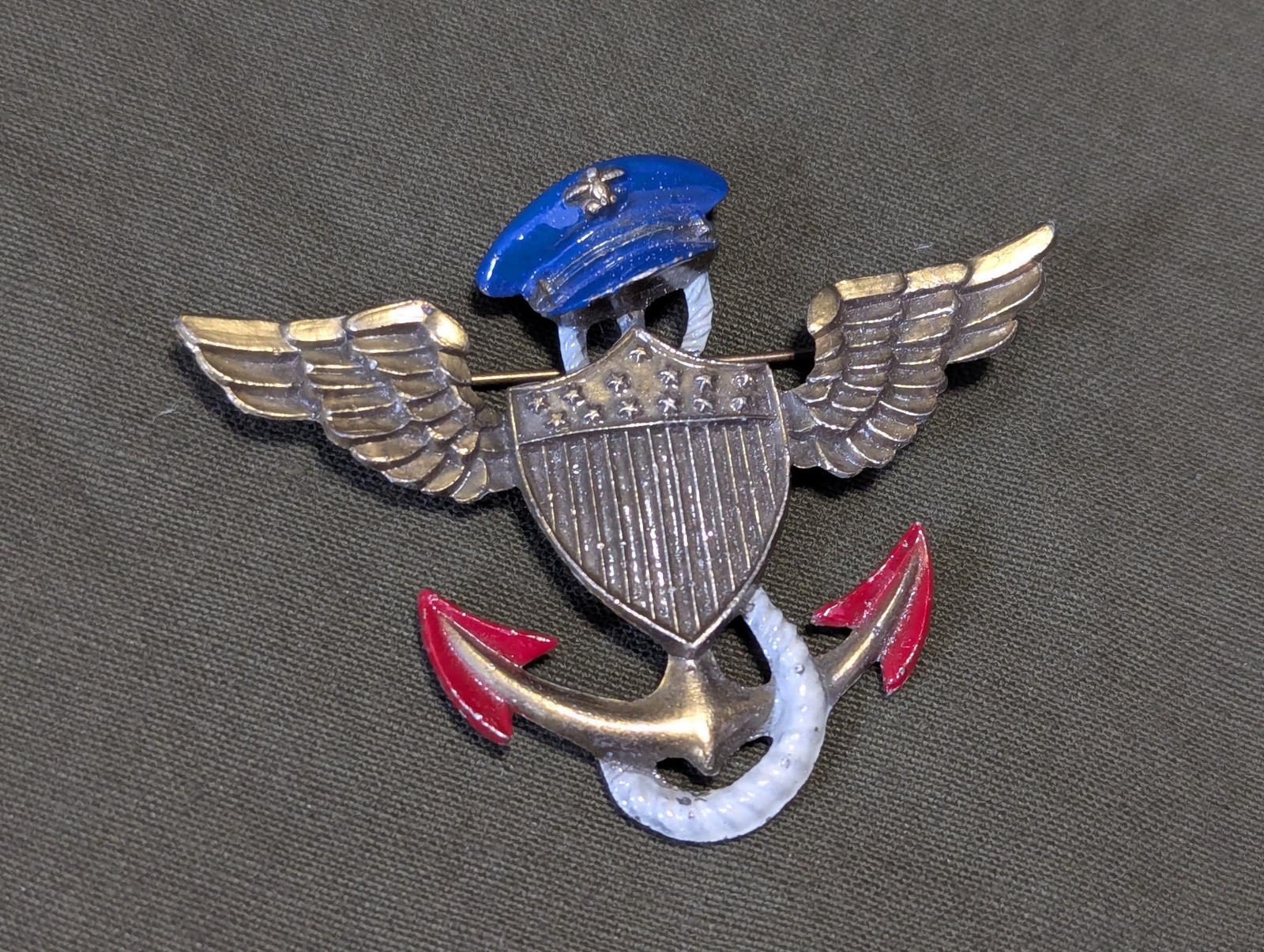 WWII US Navy Pilot Sweetheart Pin Brooch USN Vintage 1940s Anchor Wings Hat