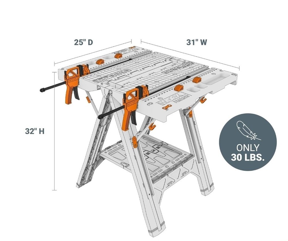 Pegasus 2-in-1 Folding Work Table & Sawhorse, Easy Setup Portable Workbench, 31"