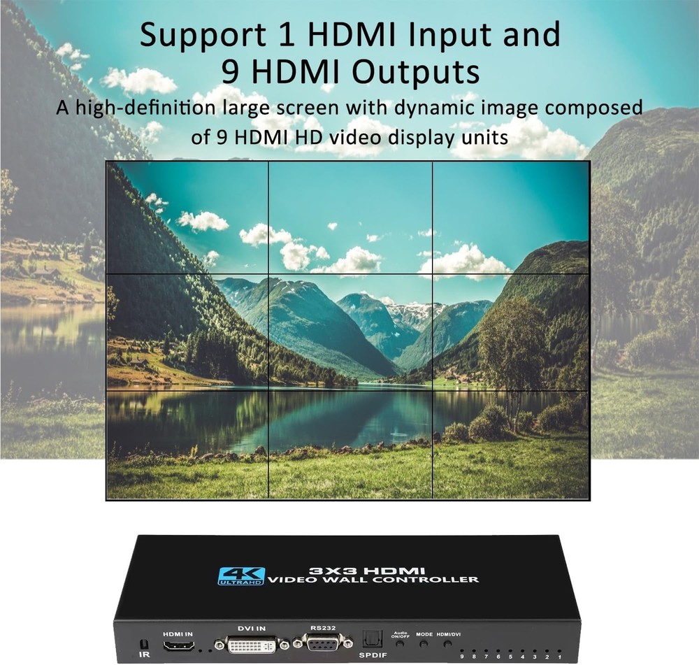 Video Wall Controller 3x3, TV Processor, 4K x 3x3 Controllers