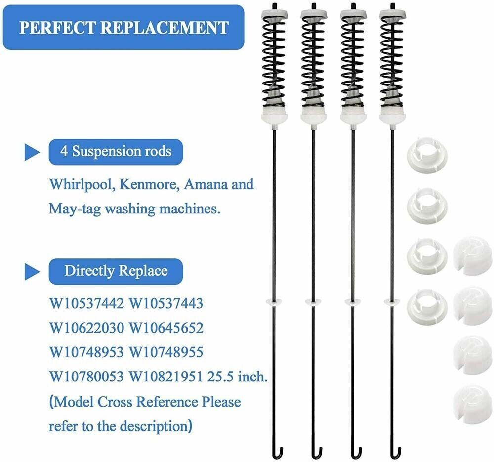 4Pcs Suspension Rod Kit W10780045 W10821956 for Whirlpool Kenmore Washer
