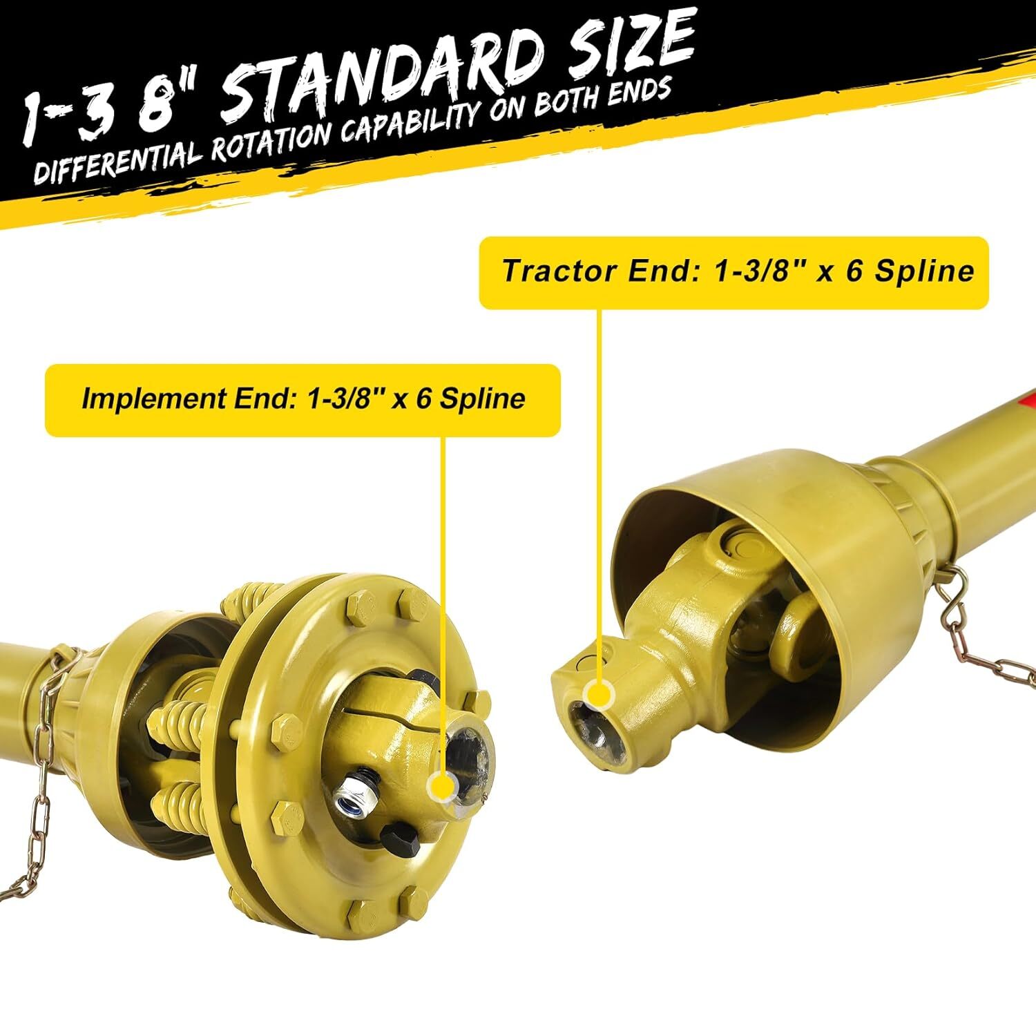 1-3/8" PTO Shaft PTO Drive Shaft with Slip Clutch 31.5"-41" 6 Spline Both Ends