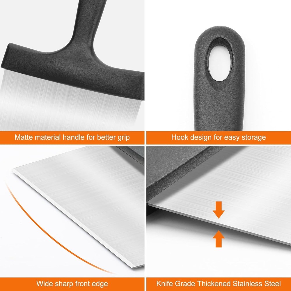 Griddle Scraper, Stainless Steel Flat Top Grill Scraper with 5" Handle,...