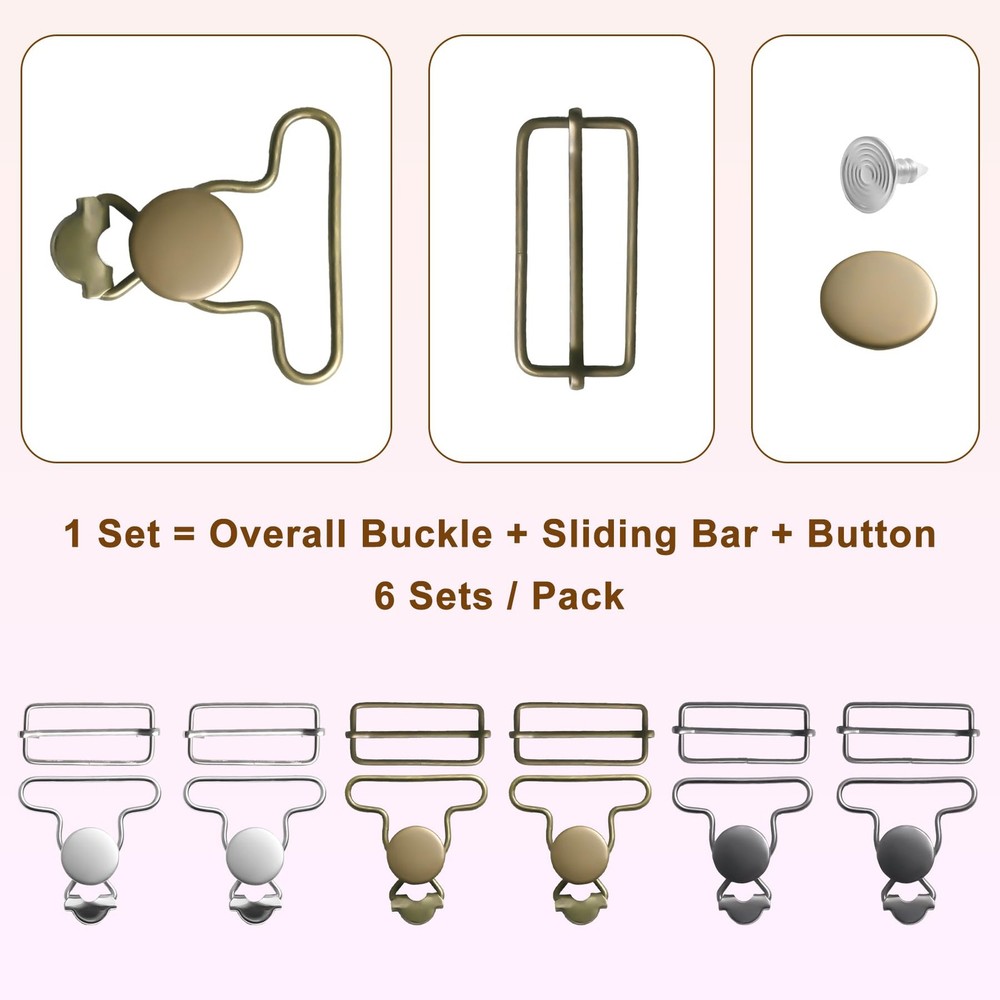 6 Sets Metal Overall Buckles Replacement Overall Clasp Replacement Suspender Cli
