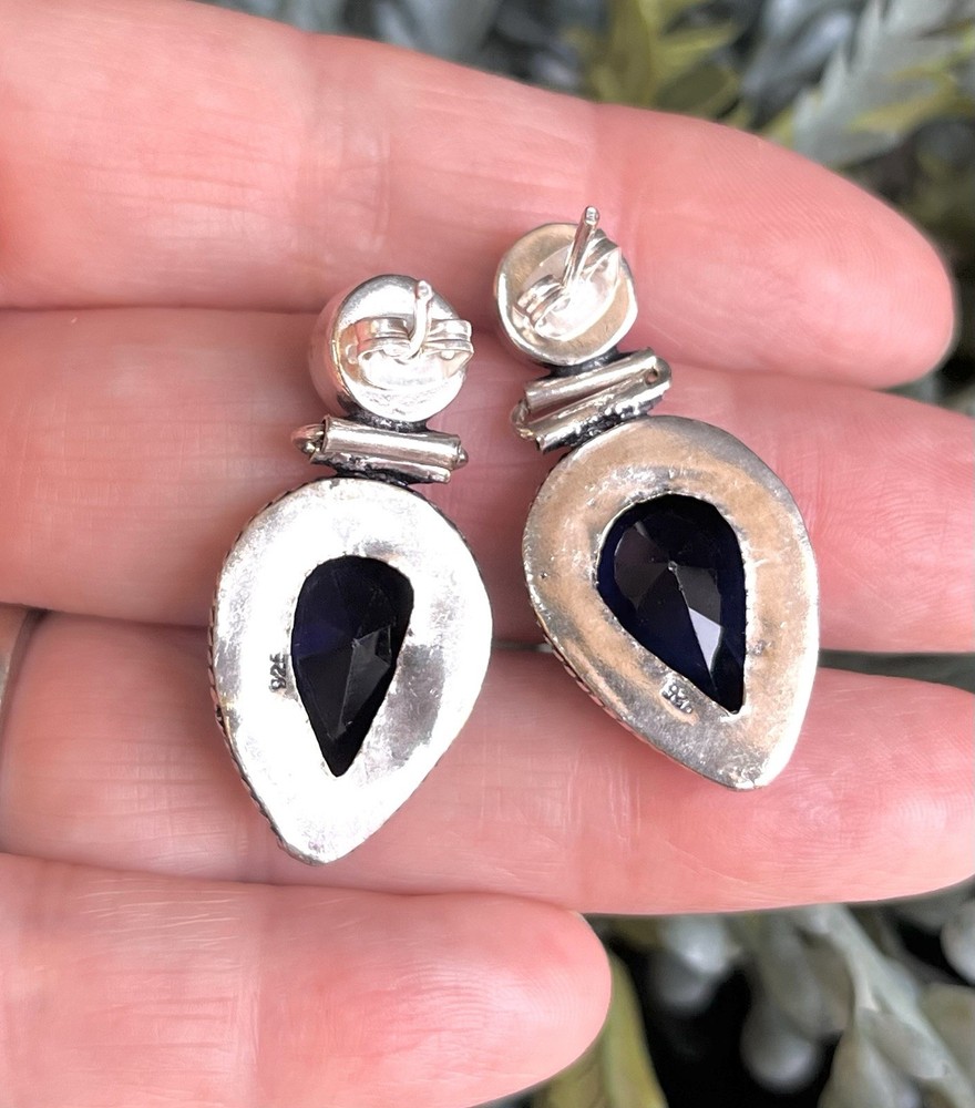 Amethyst & Tanzanite Gemstone Post/Stud 1.4” Earrings