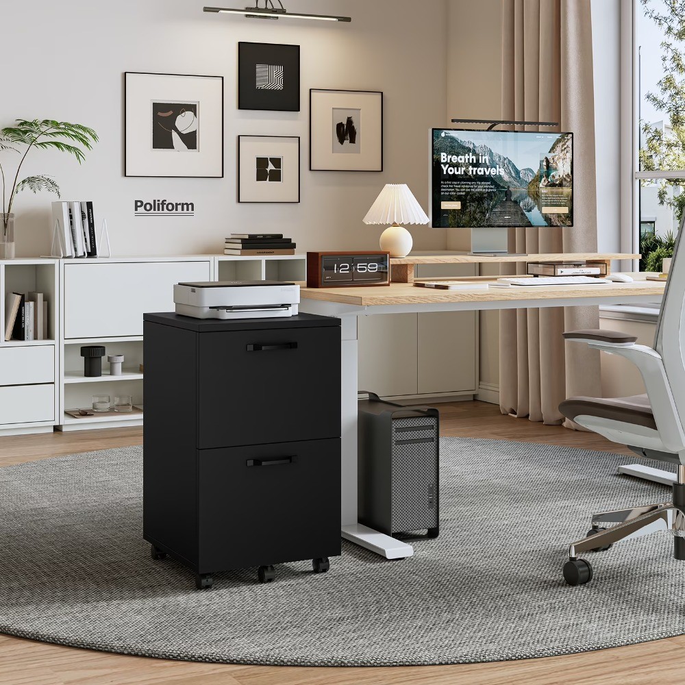 2-Drawer Rolling File Cabinet with Lockable Wheels, Printer Stand with Storage