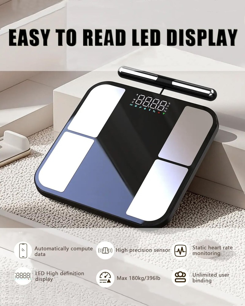 Smart Body Composition Scale 56 Metrics BMI, 8-Electrode Bluetooth LED Bathroom