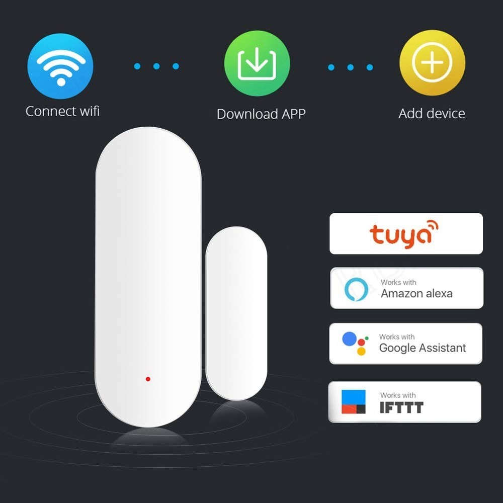 Smart Door Window Sensor,Door Open Closed Alarm Detectors Compatible White
