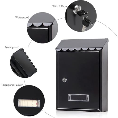 Mailboxes Wall Mount with Key Lock – Small Metal Mailboxes Horizontal, Black