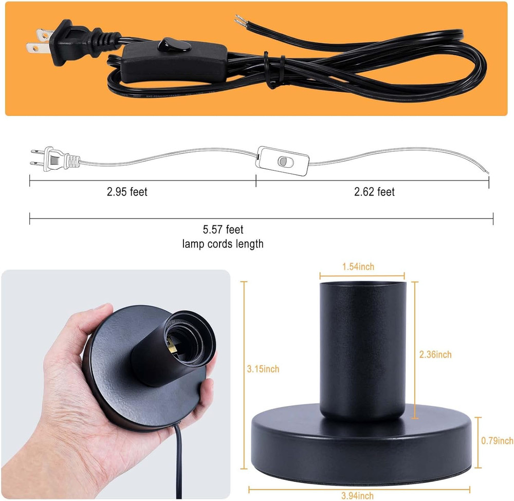 Industrial Table Lamp Metal Base E26 E27 Socket Vintage Desk Light Black