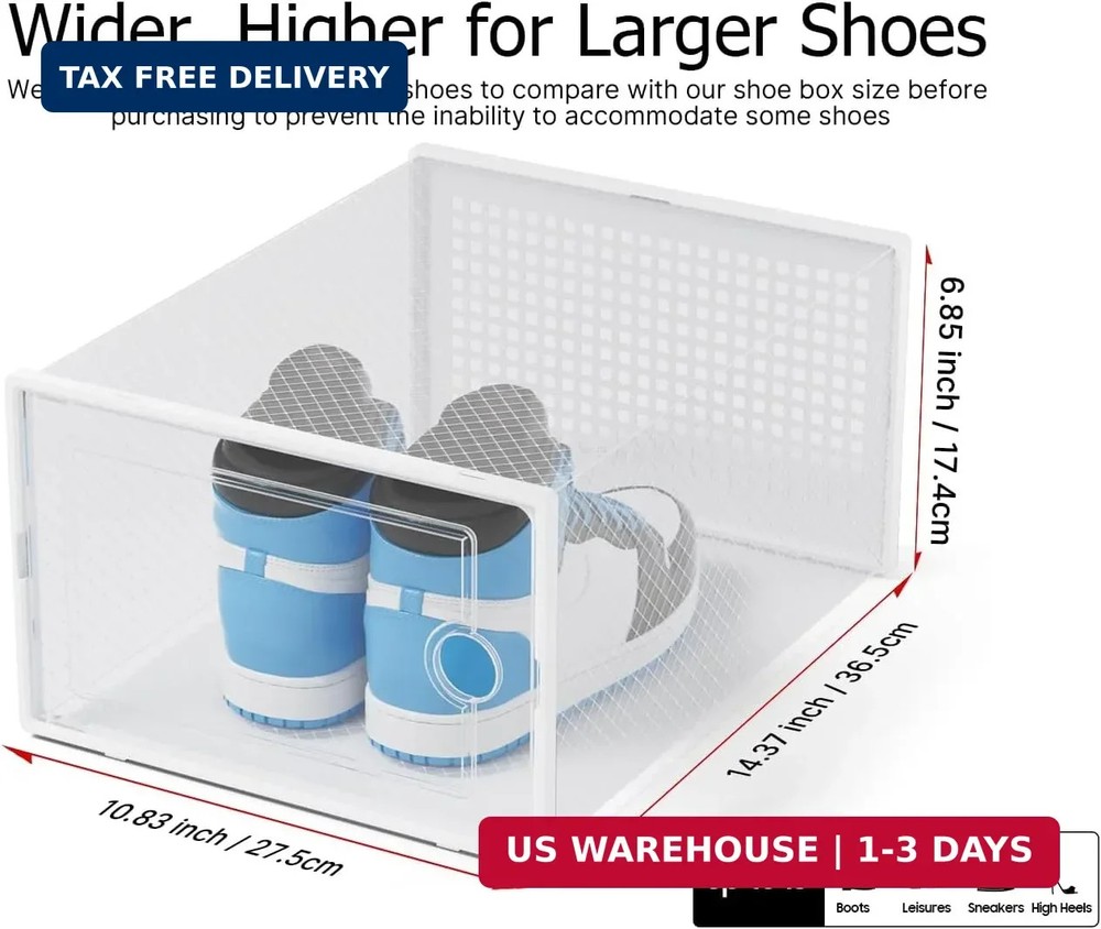Kuject XX-Large Shoe Storage Boxes Organizers Clear Plastic Stackable 12 Pack, S