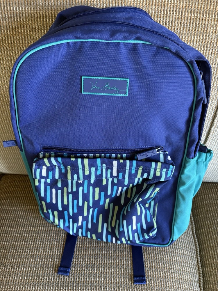 Vera Bradley Kids Backpack Blue Geometric Canvas Polyester Zip Outer Pocket