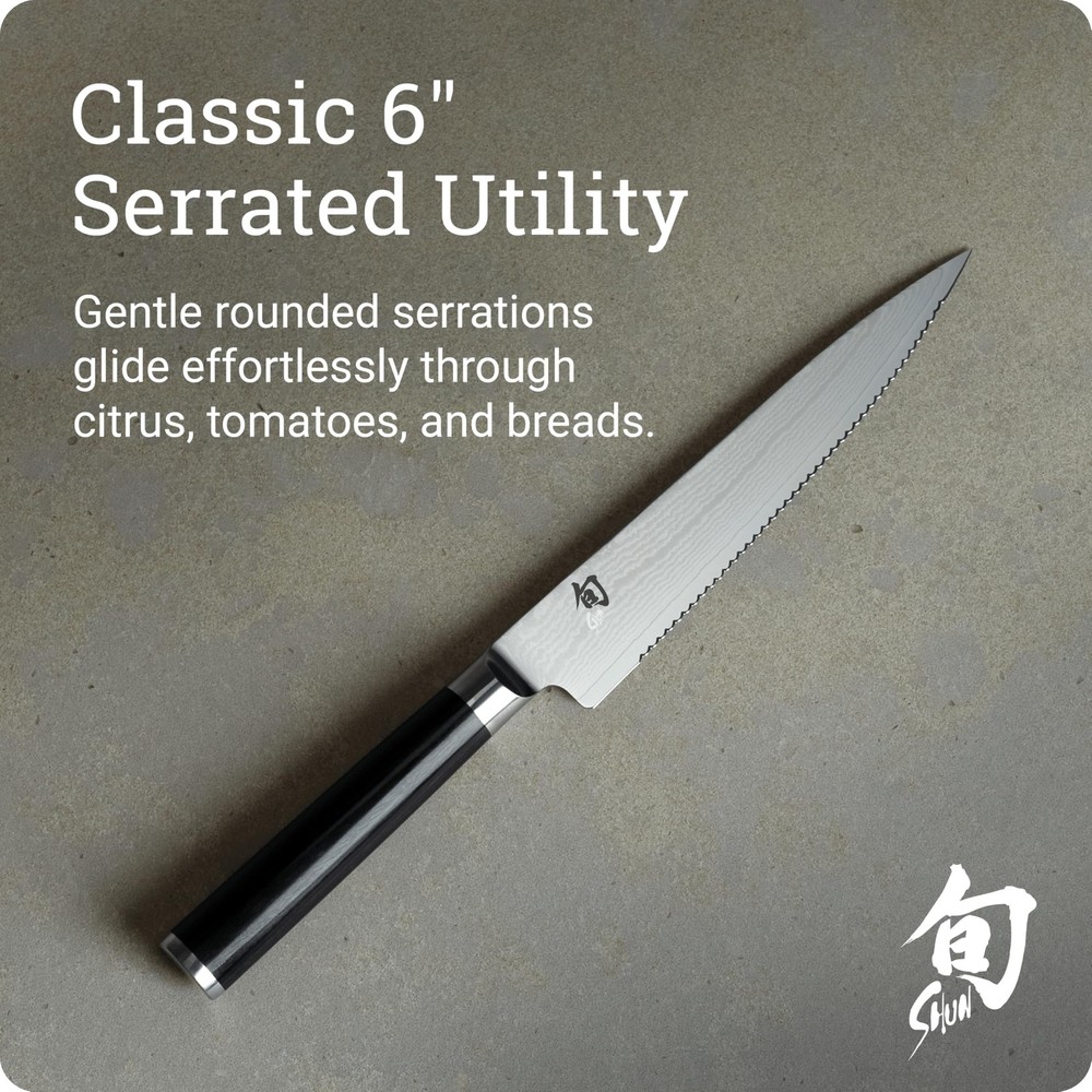 Slice Through Bread Effortlessly - Shun Classic 6 Serrated Utility Knife