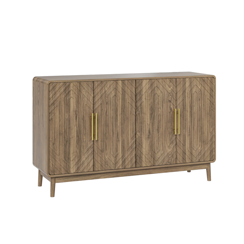 Sideboard with carved doors, storage compartments, and adjustable shelves