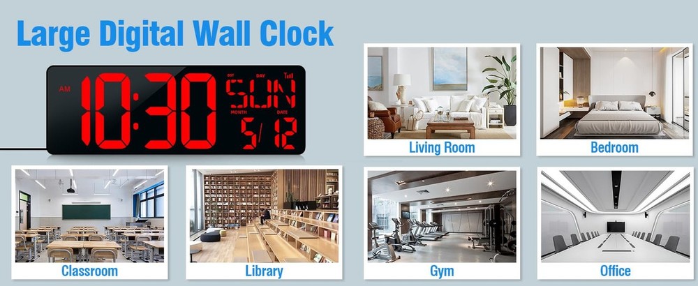 TXL 17.2'' Bluetooth Large LED Digital Wall Clock, Large Display Date and Tem...