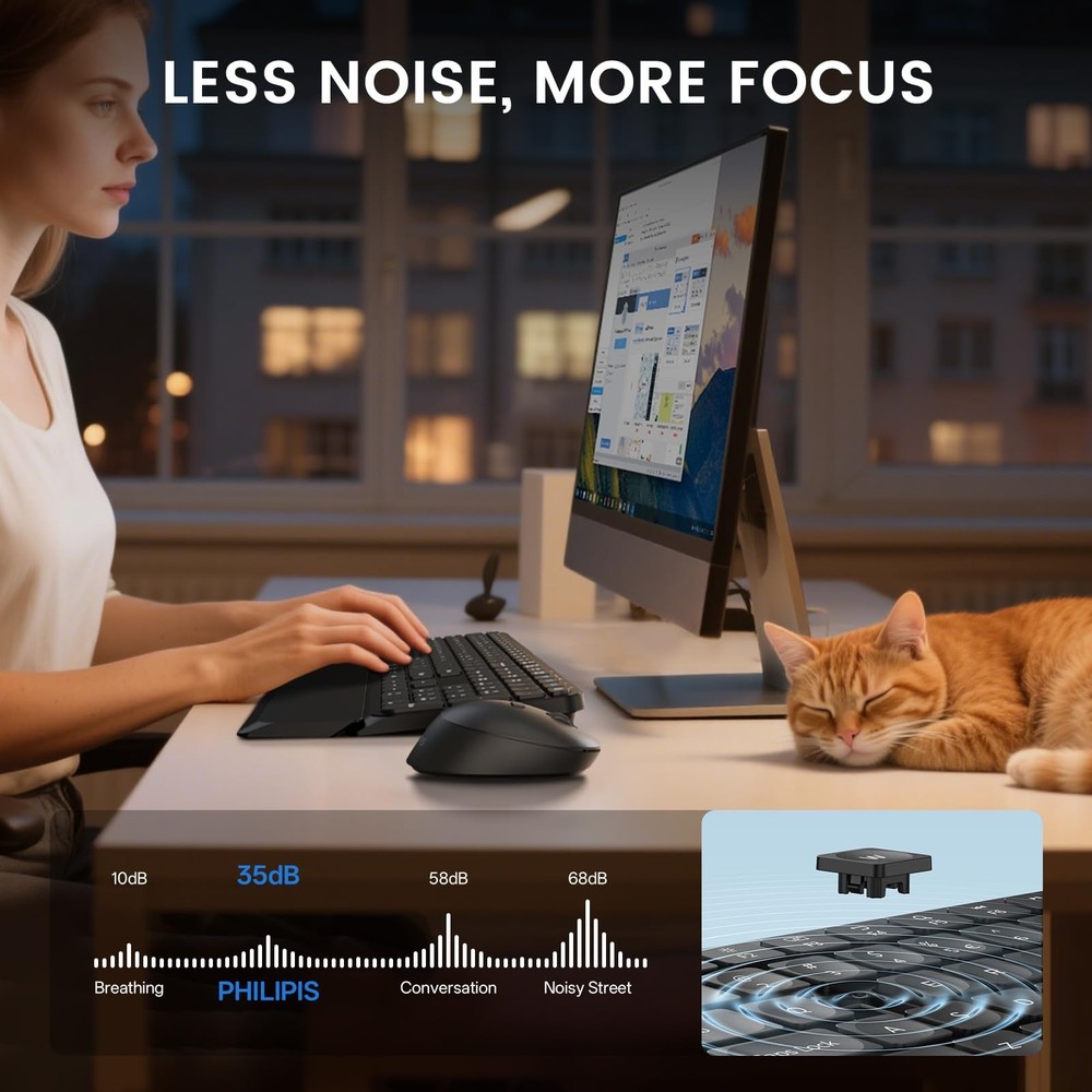 PHILIPS Bluetooth Keyboard and Mouse Combo, Ergonomic Design with Wrist Rest ...