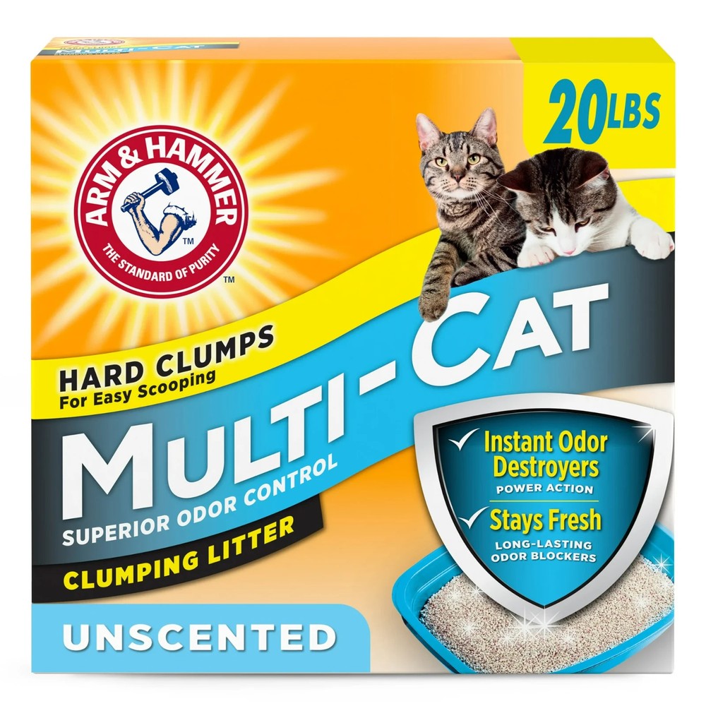 (4 pack) ARM & HAMMER Multi-Cat Clumping Litter Unscented, 20 lb