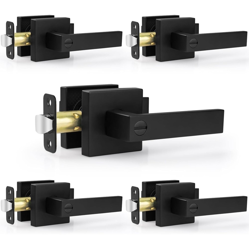 Estmoon 5 Pack Matte Black Door Handles Interior Door Knobs, Keyless Privacy ...