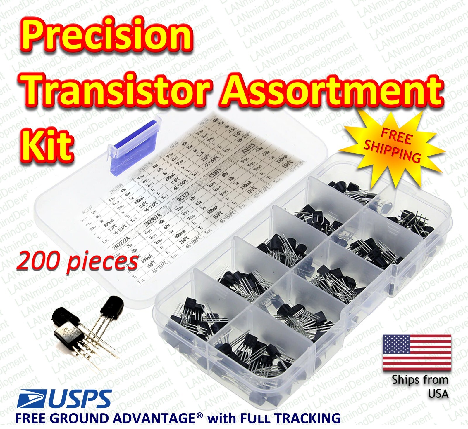 200pcs NPN / PNP 10 Value Precision Transistor Assortment Kit