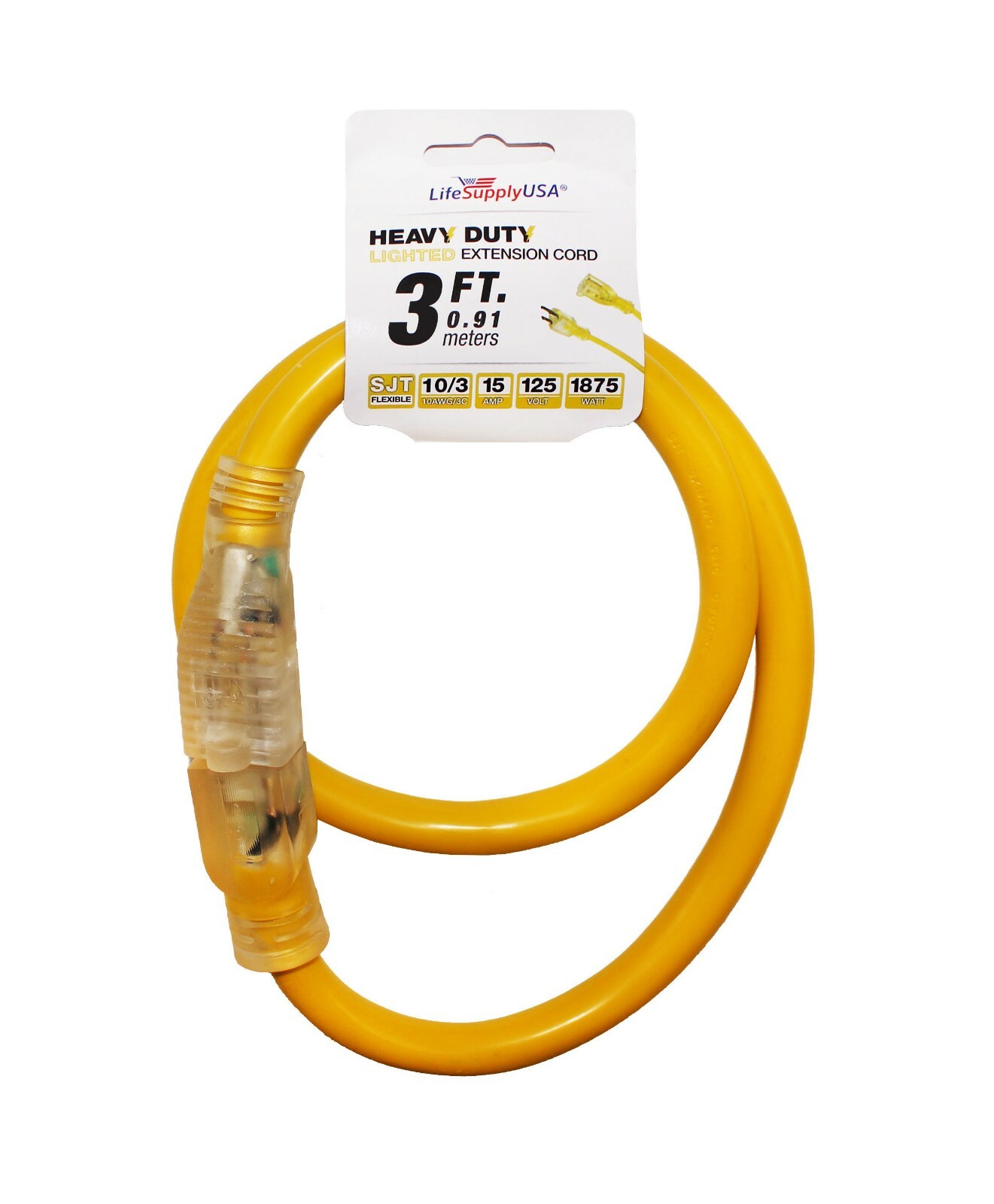 10/3 300V SJTW LIGHTED 15A Extension Cord - 3 6 10 25 50 75 100 200 ft foot feet
