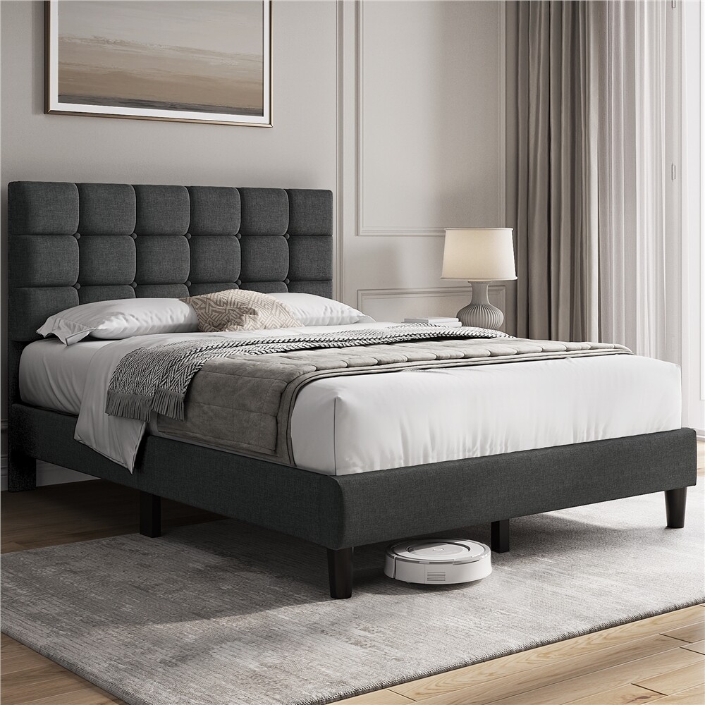 Upholstered Full/Queen Size Bed Frame with Square Tufted Headboard