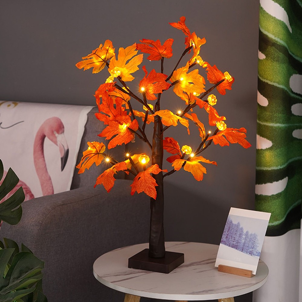 .24in Fall Maple Tree With 24 LEDs Timer Pumpkin Decoration Removable Base Soft