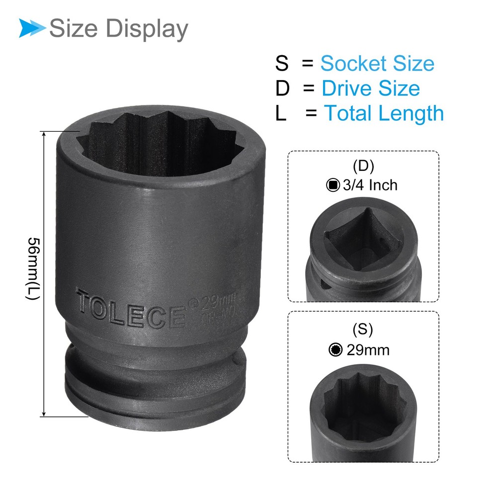 Impact Socket 3/4" Drive 29mm Socket 56mm 12 Point for DIY Hand Making