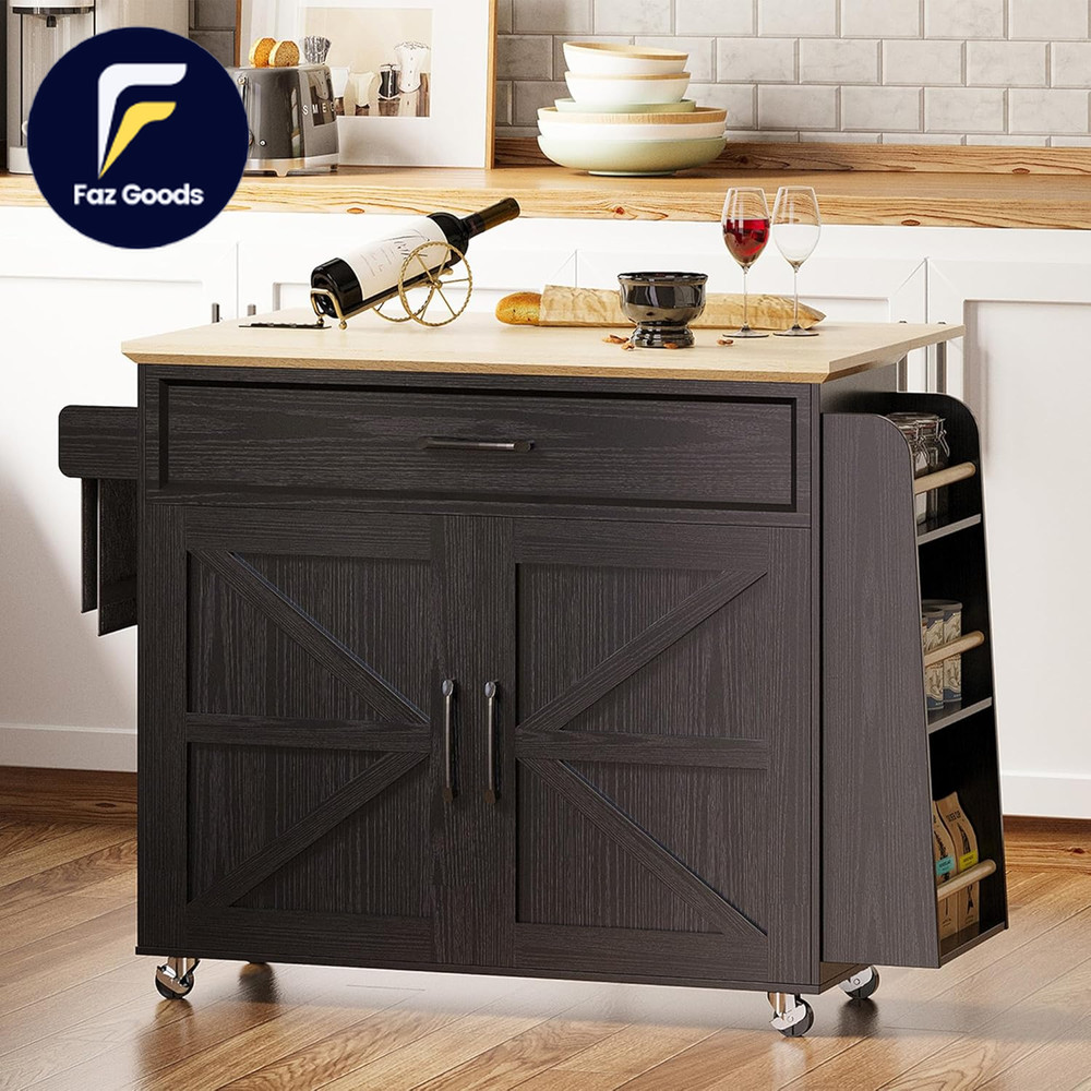 Kitchen Island Cart with Storage Rolling Kitchen Table with Power Outlet Storage