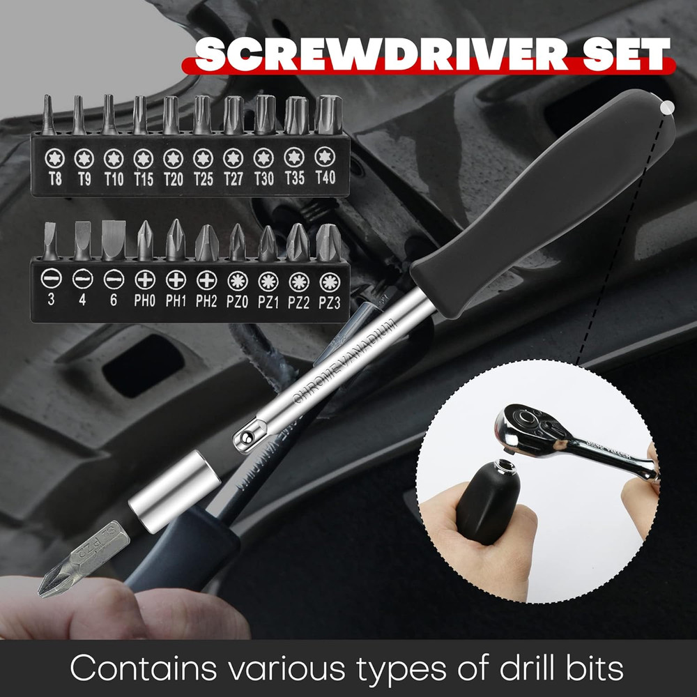 74 Pcs 1/4" Drive Socket Set,1/4-Inch Drive Master Socket Set with Ratchets,Exte