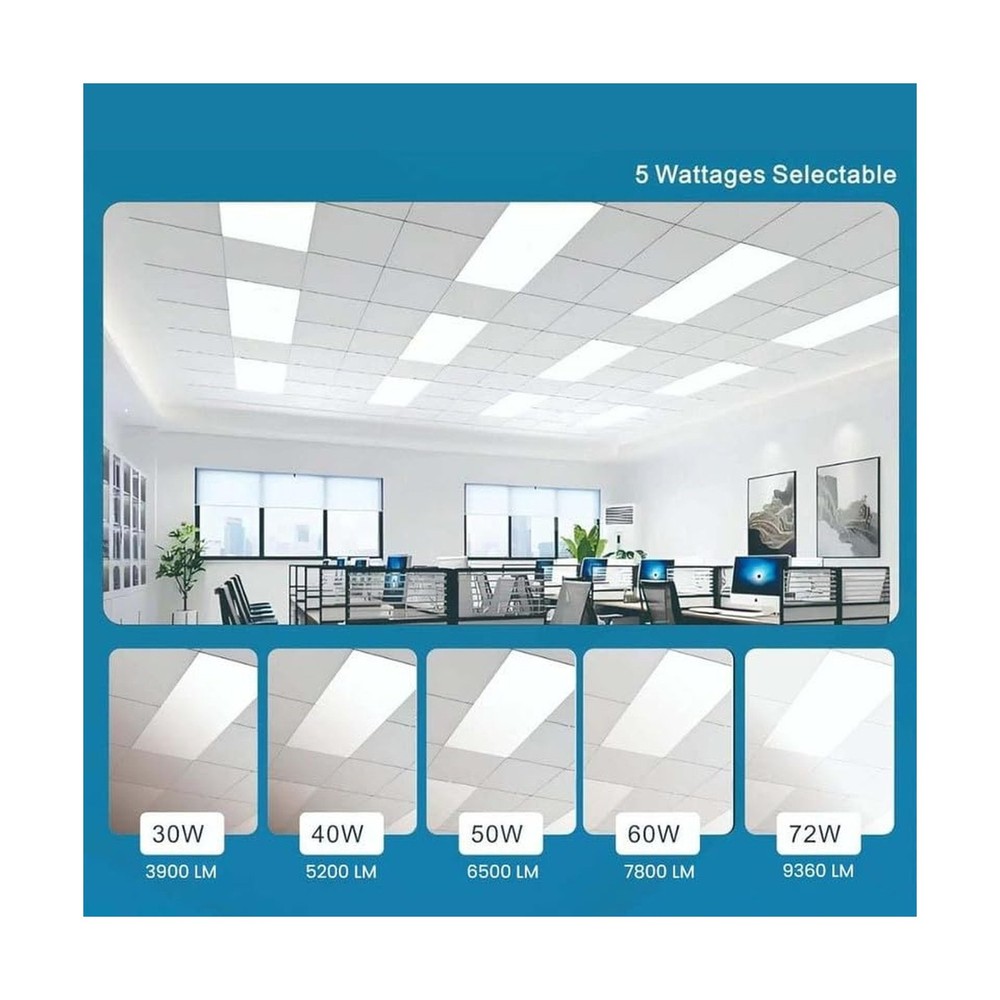 2 Pack 2x4 LED Flat Panel Light for Drop Ceiling, 9360lm Selectable 30W/40W/5...
