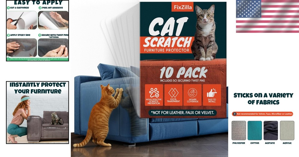 10-Pack Anti Cat Scratch Protector - Heavy-Duty Transparent Shield for Sofas