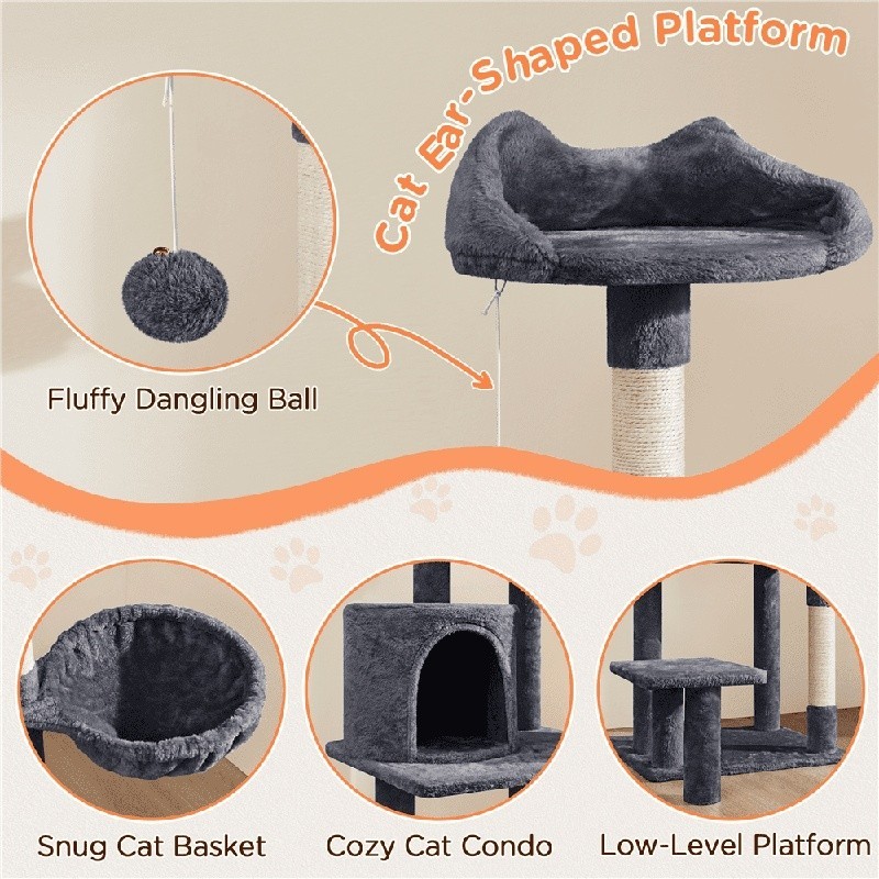 Multi Level Cat Tree Tower W/ Condo Basket Scratching Posts Plush Perches New