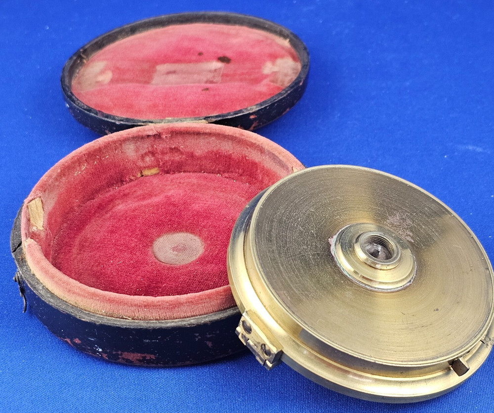 Antique Brass Surveyor's POCKET COMPASS Functioning Needle Lock Original Case