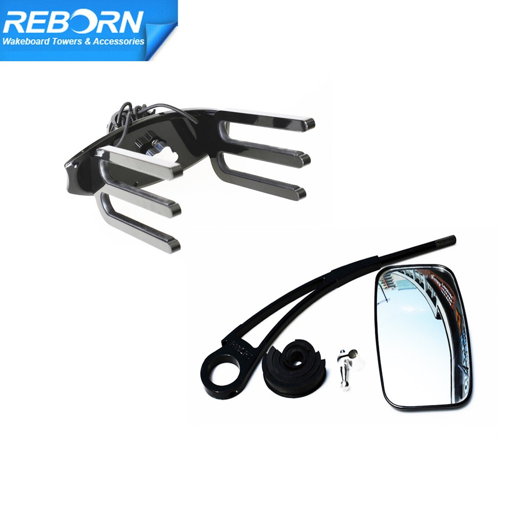 Reborn Black Quick Release Wakeboard Rack + Angle Free Adjust Wakeboard Mirror