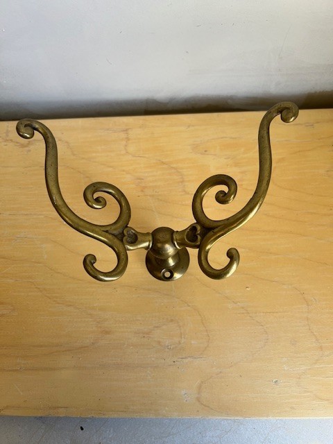 Solid Brass Double Coat Hook - Ornate Design 8” Wide