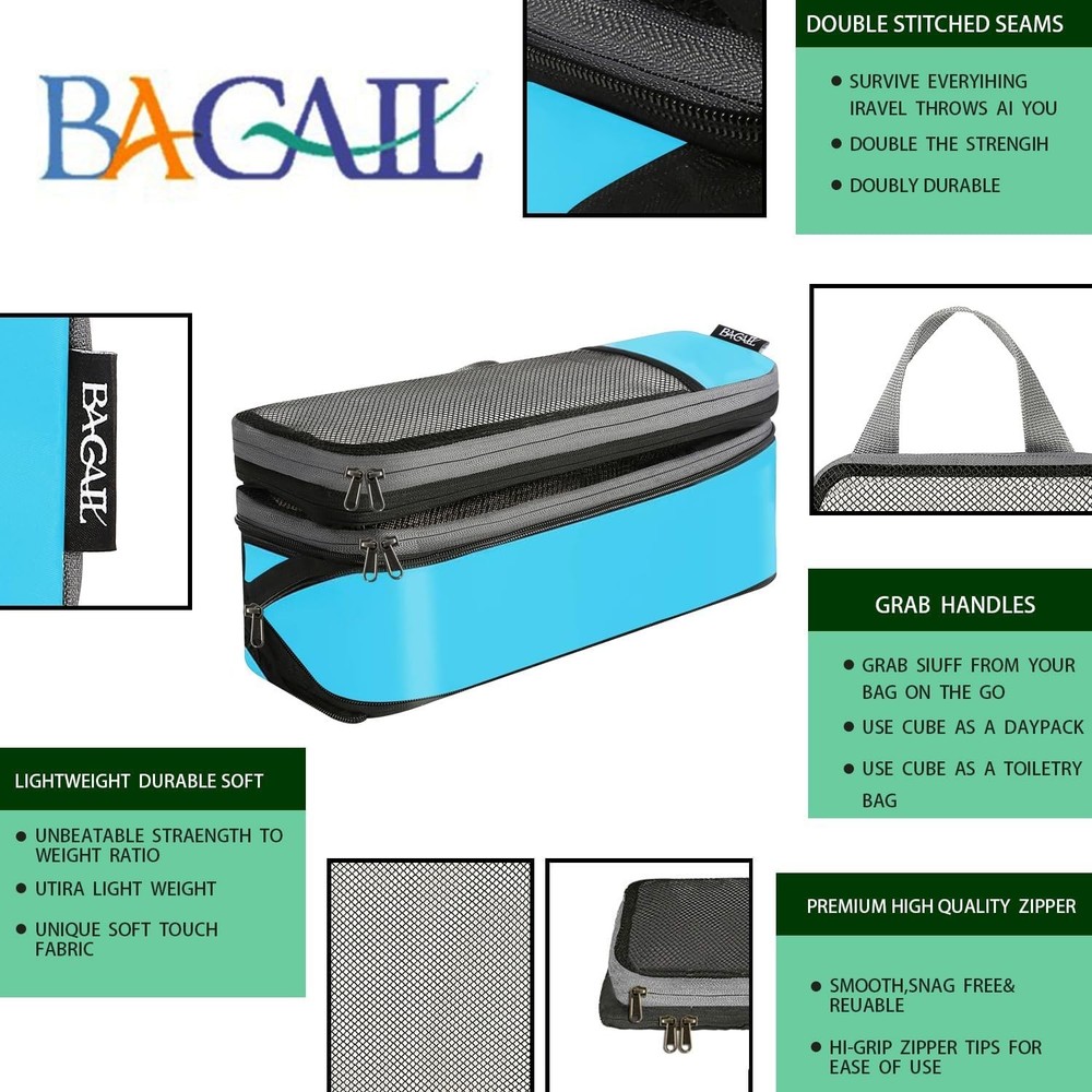 Organizational 6-Pack Compression Cubes - Lightweight Half Mesh Travel Solution