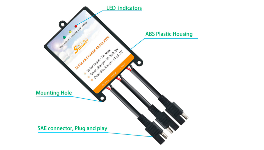 Charge Controller Solar Panels 12V Battery Regulator Maintainer Power SAE Plugs
