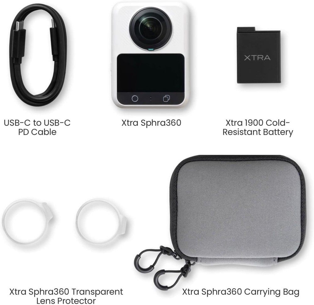 Xtra Sphra360 Action Camera,8K Panoramic Video,1'' Sensor Equivalent,Waterproof