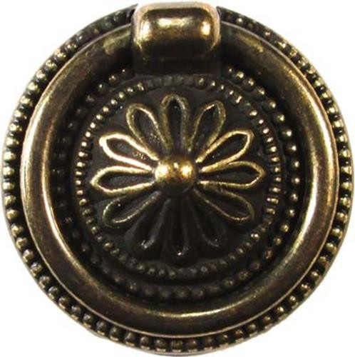 (5 Pack) 1-7/16 inch Colonial Revival Single Post Ring Pull Antique Brass