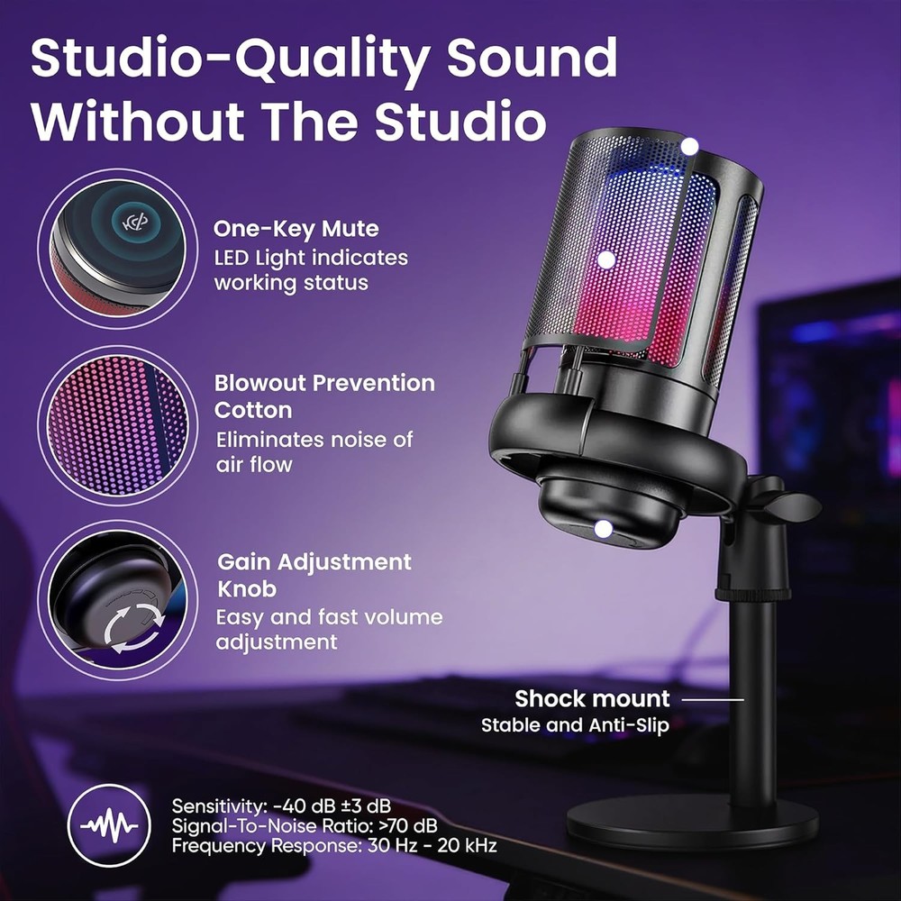 New 1080P Webcam Streaming Kit w/ USB Mic RGB Light for PC & Mac