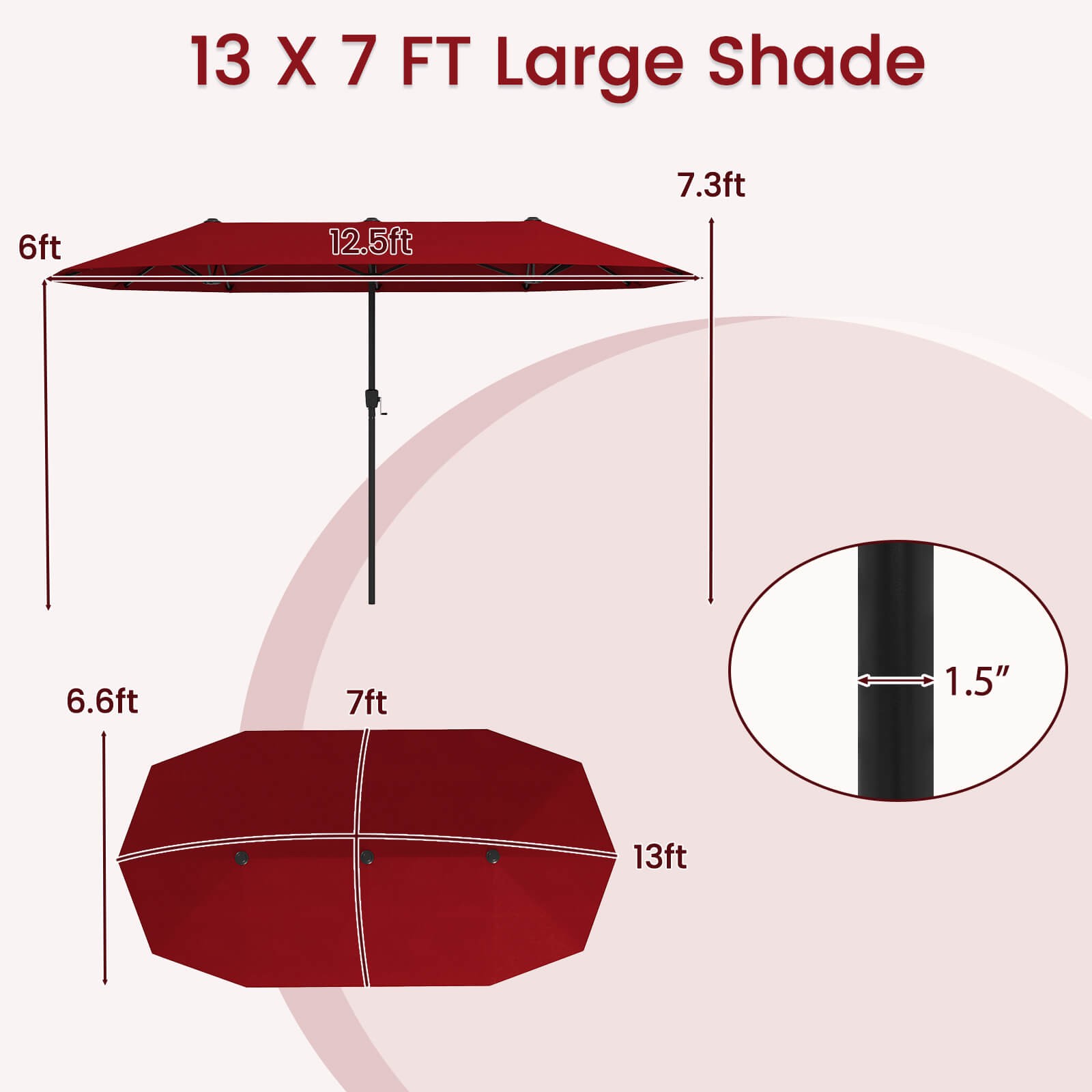 13 FT Large Patio Umbrella Outdoor Double-Sided Table Market Umbrella for Garden