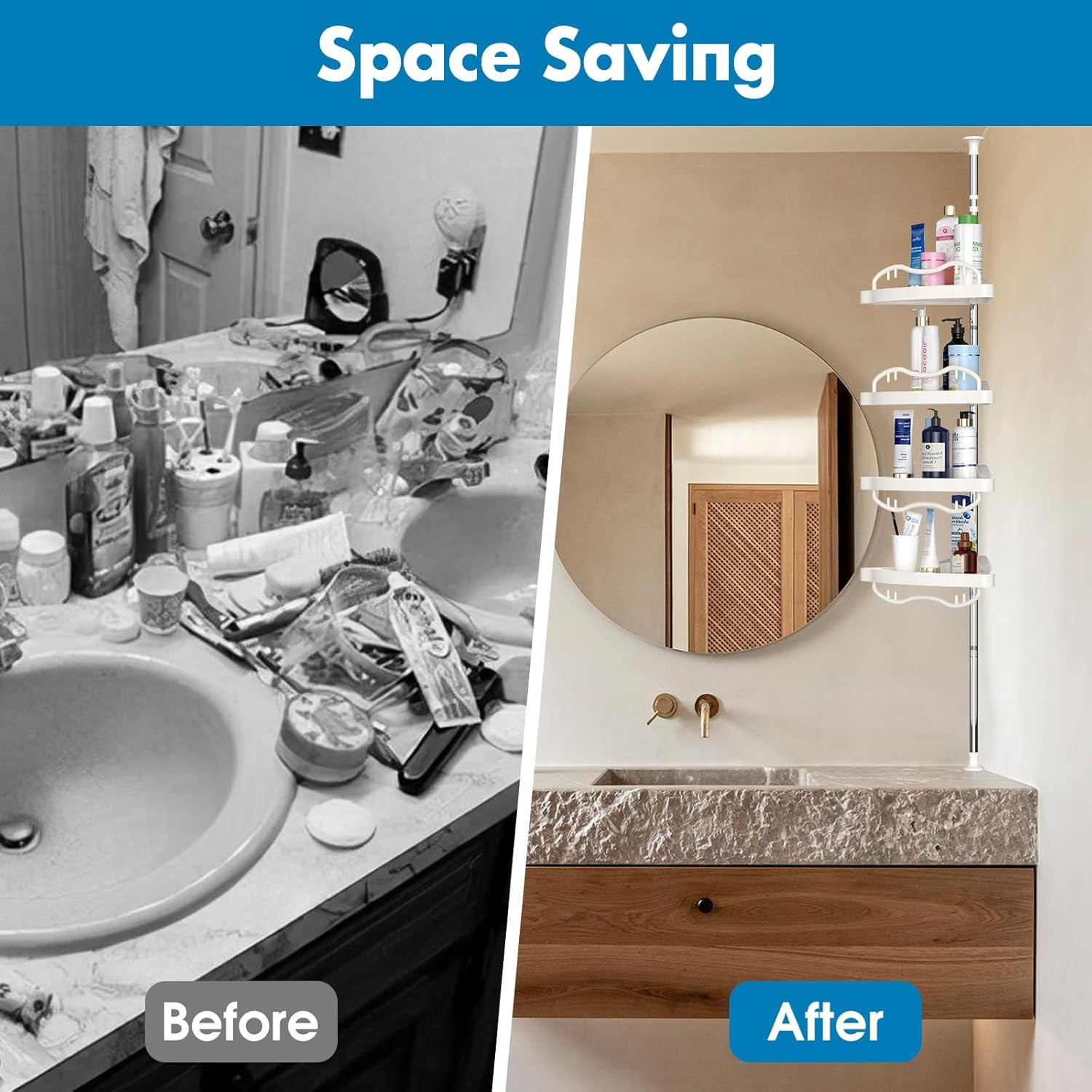 39"-125" high Tension Pole 4 Tier shower caddy shampoo soap Rack holder shelves