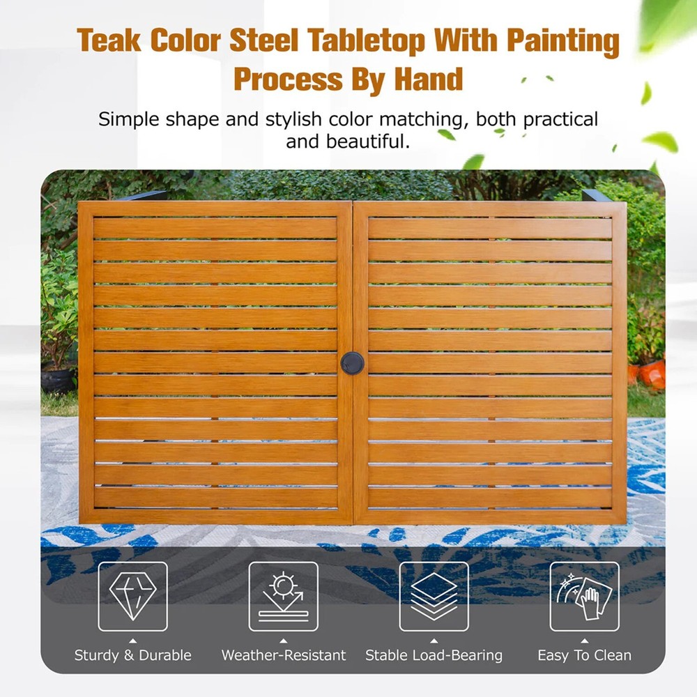 Outdoor Patio Dining Table Rectangular Porch Backyard Deck Table w/Umbrella Hole