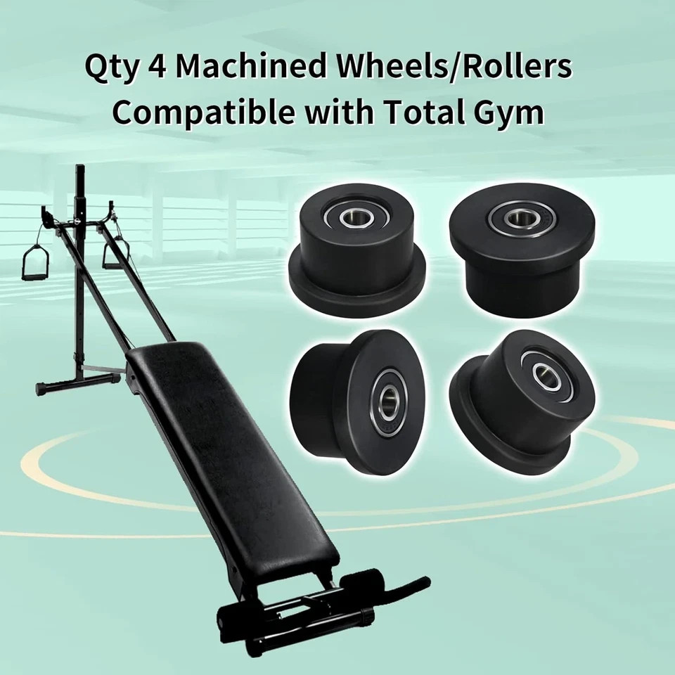 Qty.4 Machined Wheels/Rollers Compatible Total Gym Replacement, Fits Models 1000
