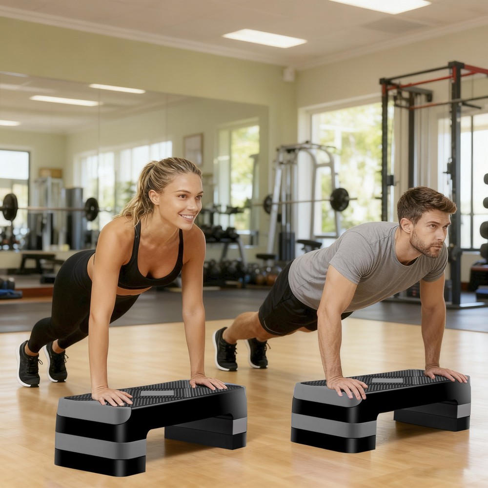 Adjustable 27" Aerobic Step Exercise Non-Slip Platform Stepper 4" - 8" Grey