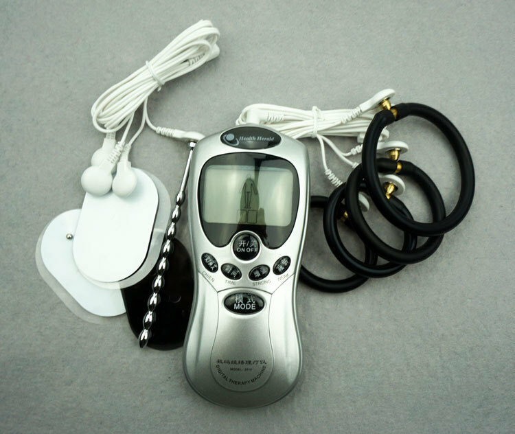 Control Shock Kit Adjustable E-Stim 2 Rings Plug Wire Men Exercise Device Set